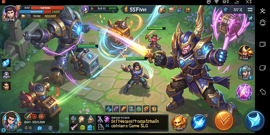 Screenshot menunjukkan pertempuran strategis di dunia 55FIVE.