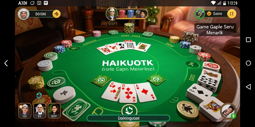 Tampilan gameplay HAIKUOTK dengan kartu Gaple yang cerah dan menarik.
