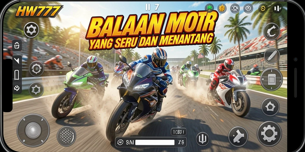 Tampilan menarik dari balapan motor di HW777 dengan berbagai trek dan motor.