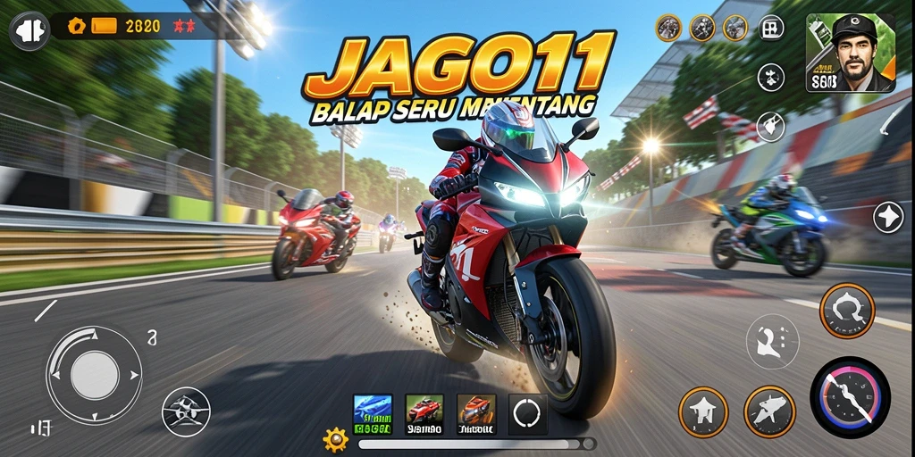 Tampilan gameplay seru dengan balapan motor yang cepat dan menantang.