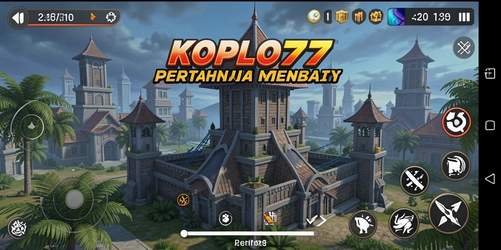 Screenshot KOPLO77 menunjukkan pertahanan menara yang strategis di tengah pertempuran.