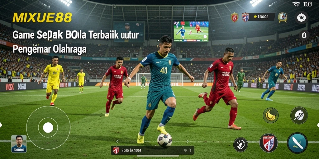 Screenshot game MIXUE88 menampilkan aksi seru di lapangan sepak bola.