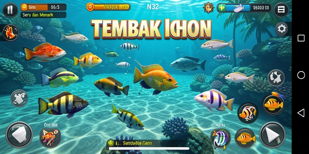 Screenshot N32 menampilkan aksi tembak ikan yang seru.