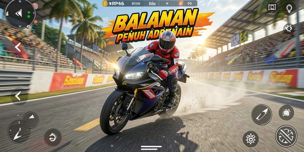 Screenshot RP66 menampilkan aksi balapan motor yang seru dan mendebarkan.