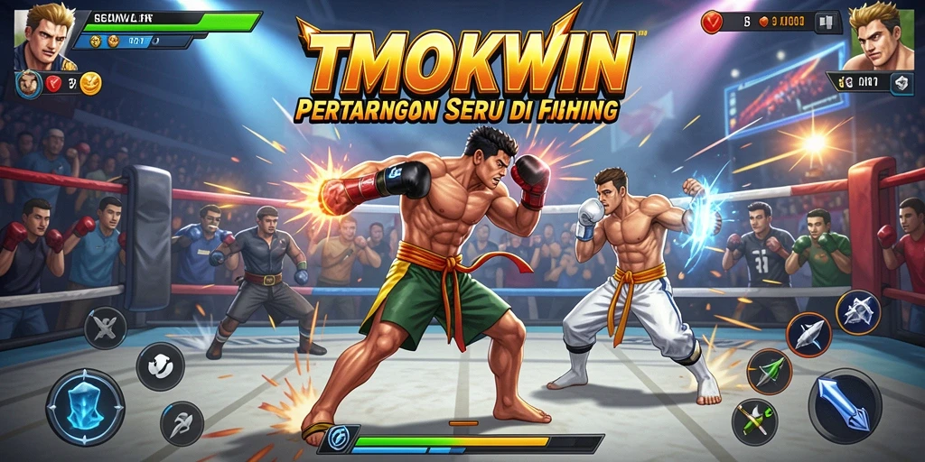 Screenshot gameplay TMOKWIN menampilkan pertarungan epik antara karakter utama.